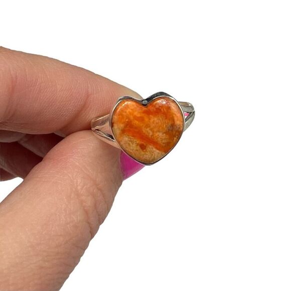 Sponge Coral Heart Shaped Ring Size 10 Solid 925 Sterling Silver Orange Boho - Picture 4 of 7